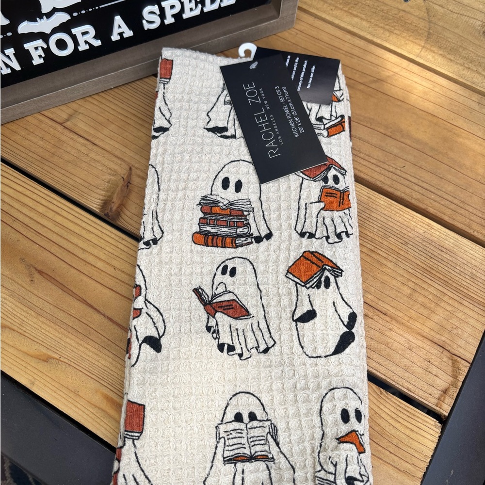 Rachel Zoe Halloween Cream Towel with Ghost and Book Design